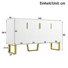 High Gloss Sideboard, 4 Doors, Metal Handles And Legs, Geometric Design In White, 140 Cm Long X 40 Cm Wide X 80 Cm High. - White - View 5
