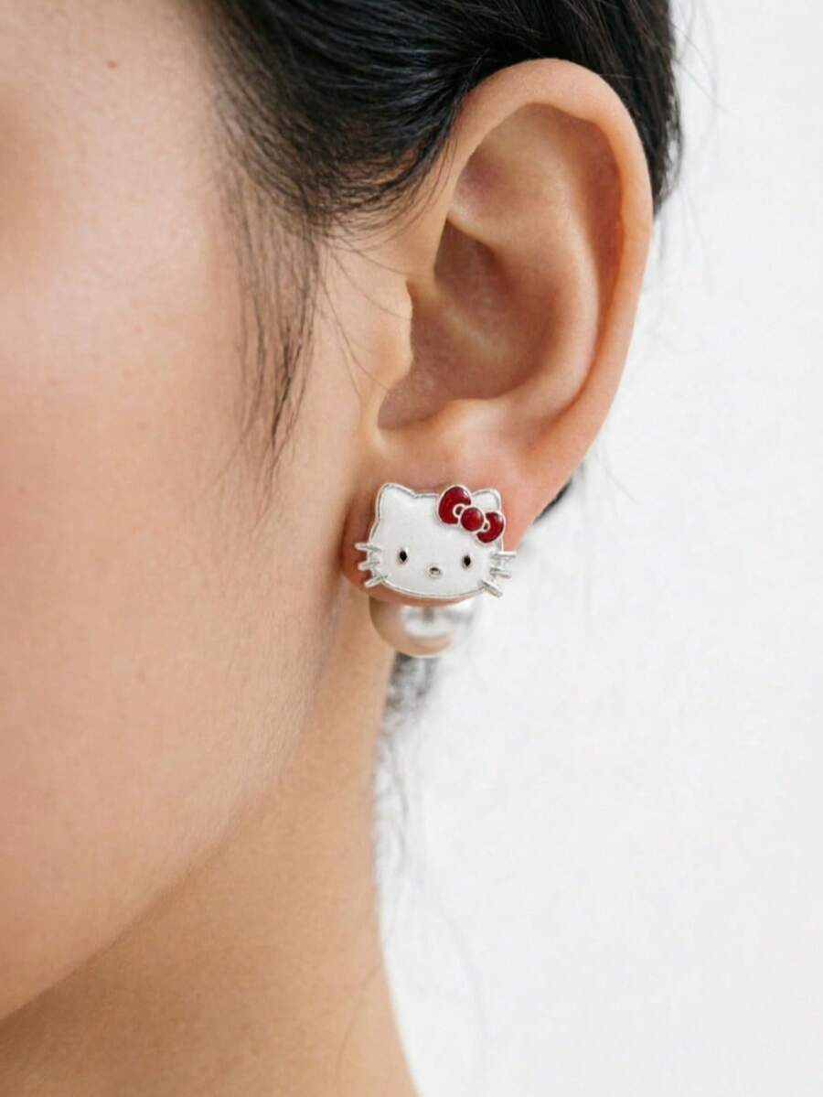 SANRIO Cute Cartoon Soft & Sweet Korean Style Hello Kitty Earrings, Girly Aesthetic Jewelry - Multicolor - View 1