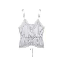 Blusa de satén con decoración de encaje, estilo minimalista y sexy, de moda europea y americana para mujer, nueva colección primavera/verano de DEEKA - Morado grisáceo - Ver 1