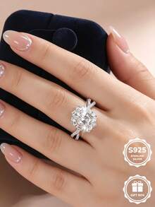 1 chiếc nhẫn bạc Sterling S925 đính đá Zirconia nhân tạo hình trứng chim bồ câu, chế tác tinh xảo, phong cách nặng, phù hợp đeo hàng ngày, quà tặng Valentine, kèm hộp quà - Bạc - Xem 4