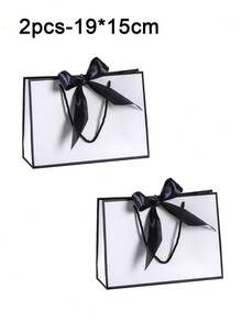 1-5pcs Horizontal Bow Kraft Paper Bags With Handles, Bow Decor Shopping Bags, Suitable For Daily Gifts, Clothing Packaging - Multicolor - View 15