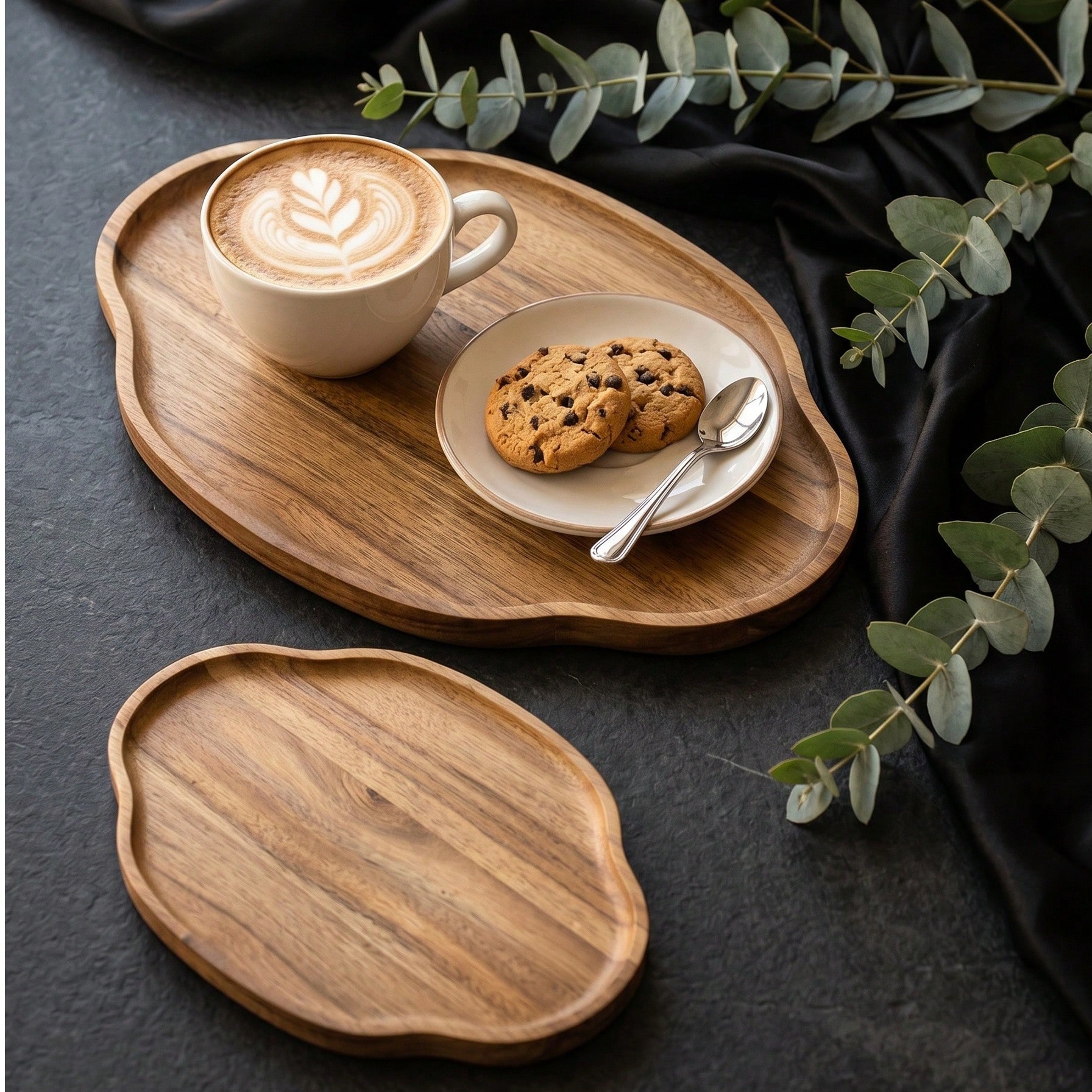 1/2pcs Rosewood Serving Tray, Platter, Breakfast Plate, Dining Room Kitchen Tray, Fruit Plate, Coffee Tray, Snack Plate, Living Room Decor, Suitable For Hotel, Restaurant And Home Use, Can Hold Fruit, Dessert, Snacks, Ideal For Holiday, Thanksgiving, Christmas, New Year, Outdoor, Picnic, Patio, Moth