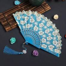 白色手持扇，饰有金色箔片樱花图案，适合居家使用、节日庆典、配饰 - 彩色 - 查看 8