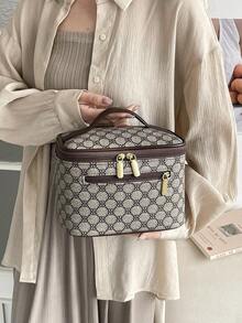 Tas Tangan Wanita Motif Huruf, Kapasitas Besar, Tas Penyimpanan & Perlengkapan Mandi untuk Perjalanan, Bergaya & Serbaguna, Penting untuk di Rumah & Saat Bepergian. - Grey - View 1