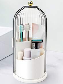 1pc 360° Rotatable Dust-Proof Waterproof Makeup Brush Holder With Transparent Cover, Suitable For Desktop Makeup Brush Storage, Bathroom Vanity Organizer, Makeup Display Rack With Dust-Proof Compartment - Multicolor - View 15
