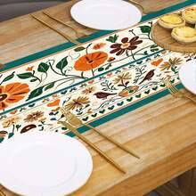 1/25pcs Vintage Floral Pattern Printed 100% Linen Table Runner, Suitable For Holiday Parties, Birthday Dinners, Kitchen & Dining Room Decor, Furniture & Home Textile Decoration. It Is A Multi-Purpose Home Decor Item Applicable For All Seasons, Perfect For Party/Holiday Decorations, And Also An Excellent Gift For Parents And Friends. - Multicolor - View 6