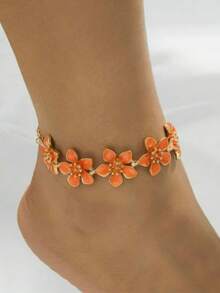 1pc Luxury Stainless Steel Inlaid Design Necklace, Suitable For Daily Wear Or Party, Or As A Gift - Orange - View 7