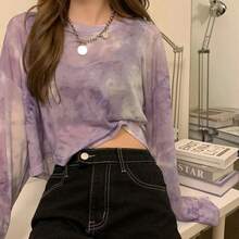 Camisetas para mujer Tie Dye Casual moda elegante a prueba de sol Sexy camisetas para mujer adolescentes camisetas transparentes verano  caliente playa Simple acogedor - Morado - Ver 4
