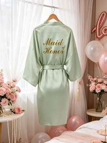 Áo choàng satin màu xanh nhạt, kimono cô dâu và phù dâu thêu chỉ vàng, đồ ngủ mùa hè nhẹ, thoáng khí, thích hợp cho đám cưới, tiệc cưới và các buổi họp mặt ngày lễ. - Váy phù dâu chính màu tím nhạt - ánh vàng kim - Xem 11