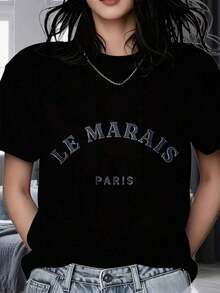 Mujermother GiftsLe Marais Paris Unisex Cotton T Shirt Women Men Streetwear Fashion Casual Top White Blue Print Graphic Teegoing Out Outfits Clothes Women, Ropa De Mujer - màu đen - Xem 12