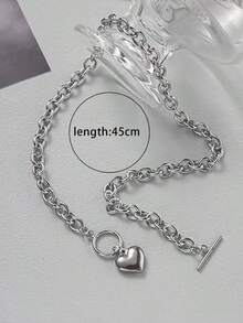 Heart Charm OT Buckle Necklace Valentines,Mom,Mother,Mother's Day,Gift - 銀色 - 查看 3