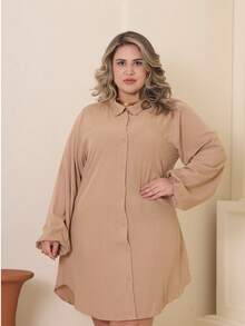 Plus Size Viscose Shirt Dress, Elegant, Lightweight, All Curve - 裸體 - 查看 6