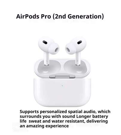  Brand New Apple AirPods Pro 2nd Generation | Full Functions | Excellent Appearance | USB-C Charging Case | Active Noise Cancellation | Immersive Spatial Audio | Transparency Mode | Wireless Bluetooth Earphones For IPhone | Wireless Noise Cancelling Headphones | MagSafe Magnetic Charging | Portable | Adaptive EQ Compatible With Apple Devices