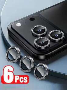 6pcs Black Glitter Camera Lens Protector Film Compatible With IPhone 17 Pro Max/17 Pro/17, 16 Plus/16/15 Pro/14/13/12/11. Anti-Scratch, Wear-Resistant, Anti-Drop. High-Definition Transparent, Perfect Fit, Shiny Luster, Precise Cutout Design, Easy Installation Without Edge Lifting, Phone Accessory, Compatible With Phone Cases, High-Quality Lens Decorative Protector Film For All Models. - Black - View 17