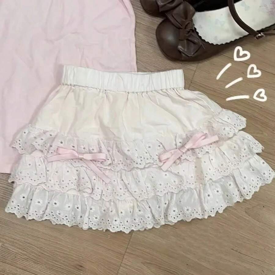 Mini Faldas para Mujer dulce lindo Jupe moda verano japonés 2025 Faldas Mujer De Moda arco lunares volantes Y2k Falda - 1556 - Ver 1