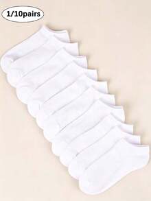 1/10 Pairs White Thin Casual Socks, Breathable Comfortable Daily Wear, Suitable For Men And Women, Summer - White - View 2