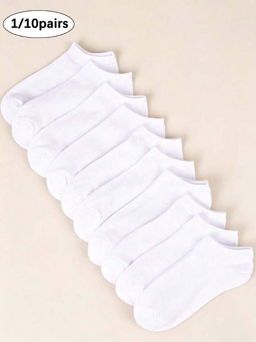 1/10 Pairs White Thin Casual Socks, Breathable Comfortable Daily Wear, Suitable For Men And Women, Summer