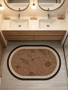 1pc Floral Line Oval Rug, Bathroom Mat, Bath Rug, Door Mat, Small Rug, Carpet, Home Decor, Area Rug, Outdoor Mat, Bedroom Carpet, Washable Rug - Multicolor H - View 2