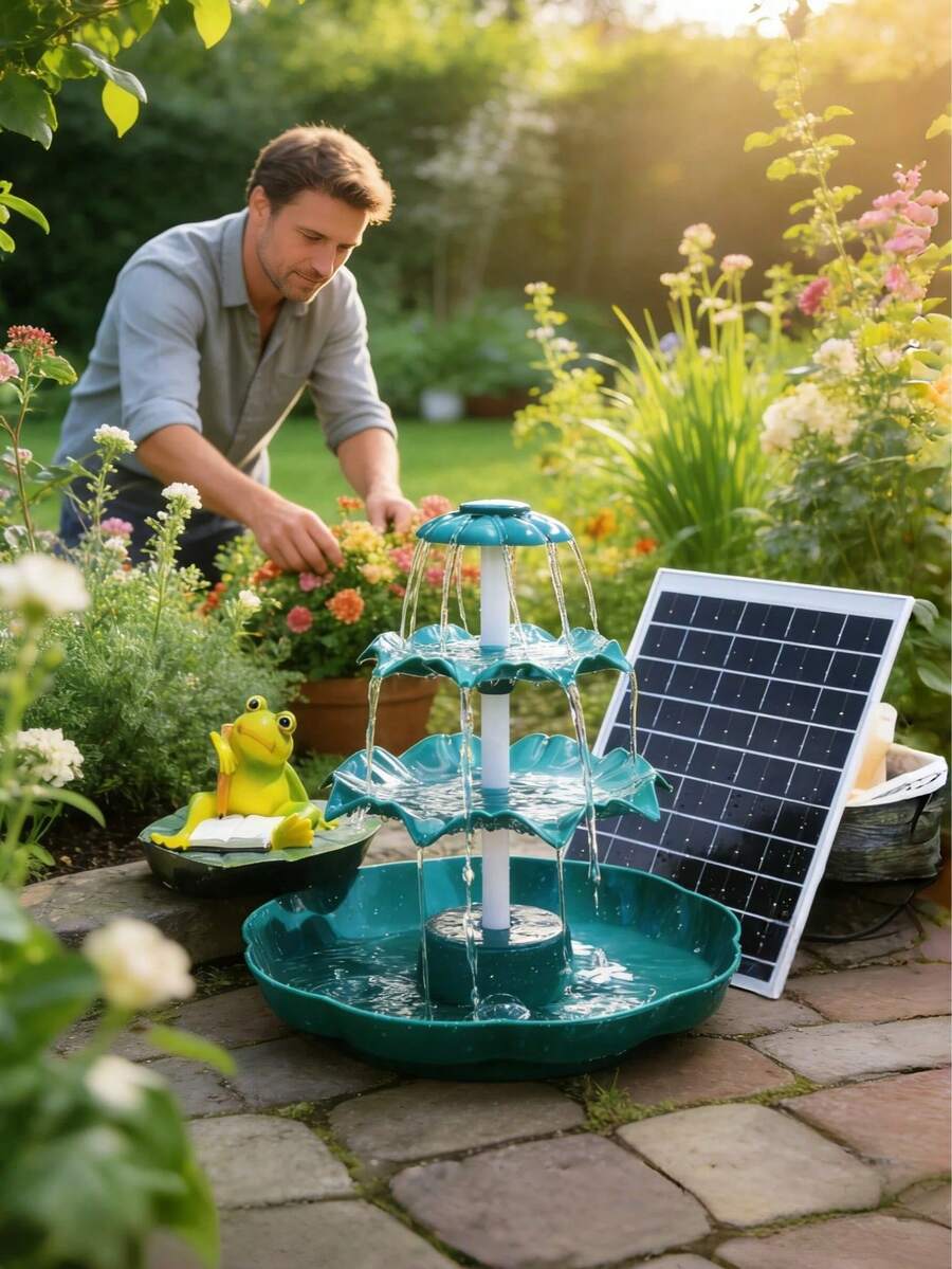 6.5W Solar Bird Bath Fountain, 3-Tiered Waterfall With 9 Water Streams, DIY Detachable Solar Pump Lightweight Resin Plastic For Garden Outdoor Bird Feeder Decor,Garden Stuff,Gardening Supplies