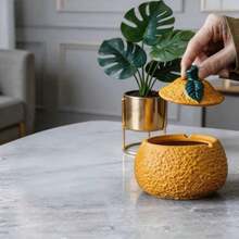 Lemon Ashtray With Lid, Designed In A Cute Fruit Shape, 2 Pieces Set (1 Base+1 Lid), Made Of Resin, Smoke Proof, Perfect For Use In Homes, Offices, Restaurants, Shops, And Public Areas, Suitable As A Gift - Ashtray - View 7