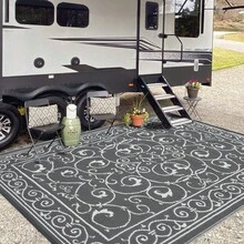 Modern Convolvulus Outdoor Area Rug UV Resistant Waterproof Breathable Easy To Maintain Lightweight Pet Friendly Camping Carpet For RV Trip Balcony Picnic Backyard Garden Picnic Beach - Gray - View 4