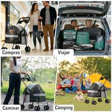 Carriola para Mascotas Carreola para Perritos Pequeñas y Medianas para Gatos y Perros Plegado Rápido Incluye Cojín Suave Ventanas Ventiladas y Portavasos para ir de Compras y Paseos al Aire Libre - Gris - Ver 7