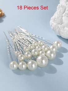topshiny 20pcs Pearl & Rhinestone Flower Bridal U-Shaped Hair Clips Hair Accessories Set - White Pearl With Small White Flowers - View 8