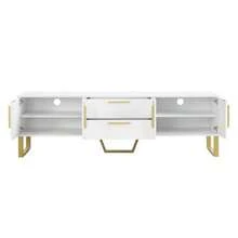High-Gloss TV Unit: Gold Base, Handles And Legs, Engraved Textured Door, Living Room Storage Solution, Perfect Combination Of Elegance, Luxury And Functionality. - 白色 - 查看 10