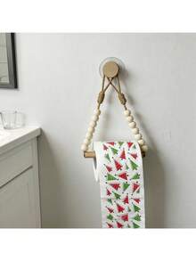 1pc Retro Rope & Wooden Bead Tissue Paper Holder, Nordic Style Wooden Towel Rack For Room Decor, Wooden Rod & Bead Toilet Paper Storage Rack - Multicolor - View 1