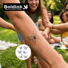 Boldink 2片装蝴蝶线条纹身贴纸，防水临时纹身贴，持久1-2周，植物配方，温和亲肤，日常穿搭装饰完美之选，中式风格男女皆宜的礼物 - 黑色 - 查看 2