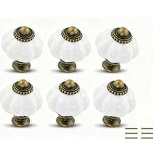 6PCS Vintage Ceramic Pumpkin Knobs, Single Hole Cabinet Drawer Pulls With Screws, Decorative Dresser & Closet Hardware, Retro Furniture Knobs For Kitchen Cupboard, Bedroom, Home Renovation, Halloween & Fall Decor - Multicolor - View 7