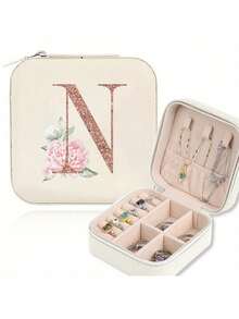 Zippered Faux Leather Jewelry Box - Waterproof And Lightweight, Ideal For Travel. Designed With A-Z Floral Patterns, Made Of PU Leather, Minimalist And Elegant Style. Includes Detachable Necklace Display Rack And Ring/Earring Dividers. An Exquisite Gift For Women With Decorative Lid And Storage Solution - Multicolor - View 22