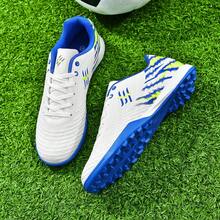 Men's Black & Gold Tiger Print TF/AG Football/Soccer Shoes, Non-Slip Training Cleats For Indoor & Outdoor Grass Field - White and Blue Studded Design - View 11