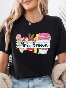 Camiseta de Algodón Vintage 1 Pieza, Camiseta Personalizada para Maestros, Regalo de Regreso a Clases, Camiseta para el Primer Día de Clases, Camiseta Personalizada para Maestros, Regalo para Maestros Nuevos, Regalos de Agradecimiento para Uso Diario - Negro - Ver 4