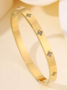 1pc Fashionable Personalized Luxury Stainless Steel Zirconia Bracelet, Suitable For Party, Gathering, And Daily Wear - Yellow Gold - View 2