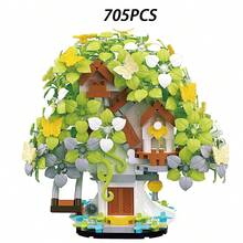 705片樱花树屋积木，多种颜色可选，手工DIY组装玩具，浪漫童话花屋，适合成人减压，桌面装饰，情人节和生日礼物 - 彩色 - 查看 12