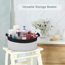 Gift Basket Empty, Small Woven Basket With Gift Bags And Ribbons, Nursery Bin To Fill With Small Items, Baby, Pet Toy Organizer - 黑白 - 查看 4