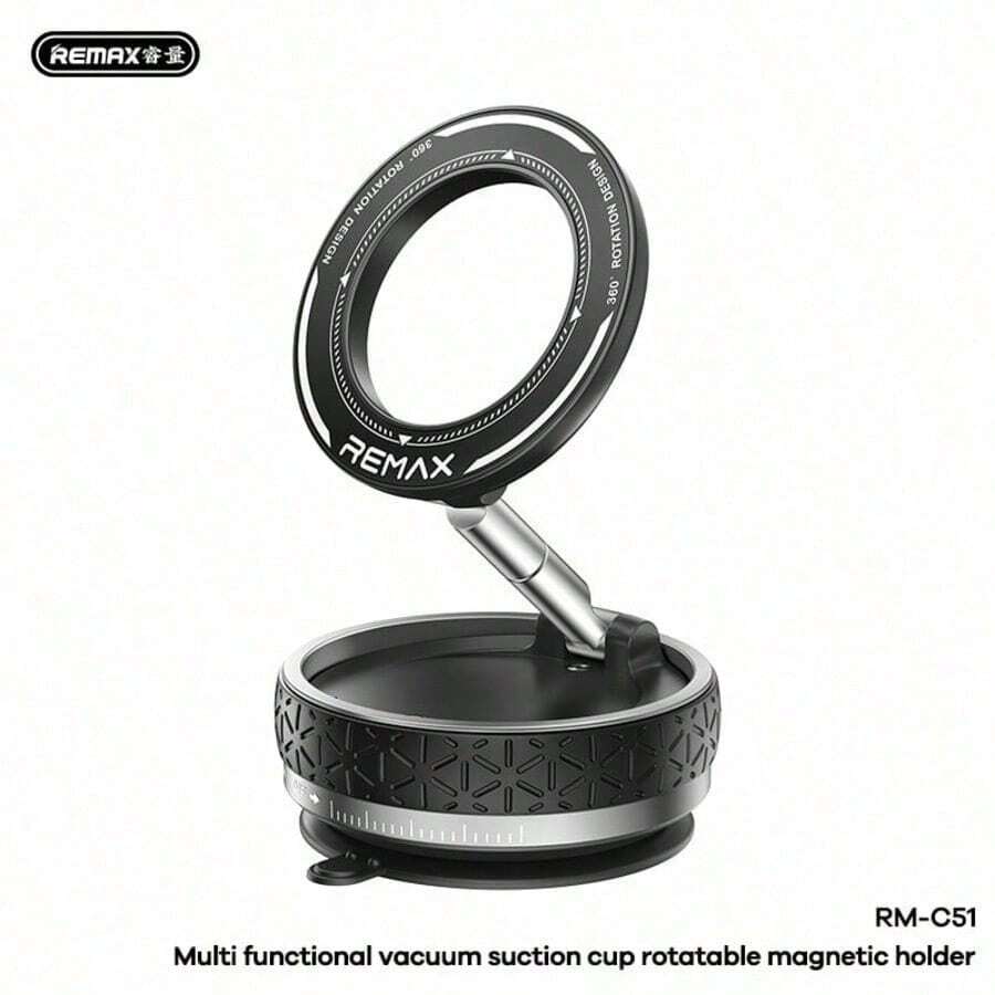 Soporte magnético para teléfono de coche multifuncional REMAX RM-C51 con rotación de 360°, plegable para montaje en el salpicadero o sobre la mesa, adecuado para navegación, desplazamiento o uso doméstico, un regalo práctico para el Ramadán o Eid Al-Fitr - Negro frío - Ver 1