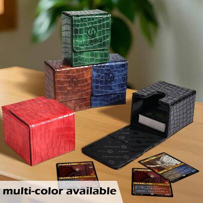 80+ Crocodile Leather Card Box, Large Size Card Storage Box With Top And Side Opening, Suitable For TCG, Magic Cards, Toys And Collections