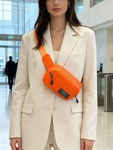 Solid Color Canvas Fashionable Mini Canvas Solid Color Versatile Casual Travel Chest Bag/Phone Pouch/Coin Purse For Women - Orange - View 5