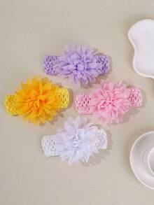 1/3/4pcs Girls Solid Color Breathable Chiffon Flower Headbands, Suitable For Daily Use - Multicolor - View 5