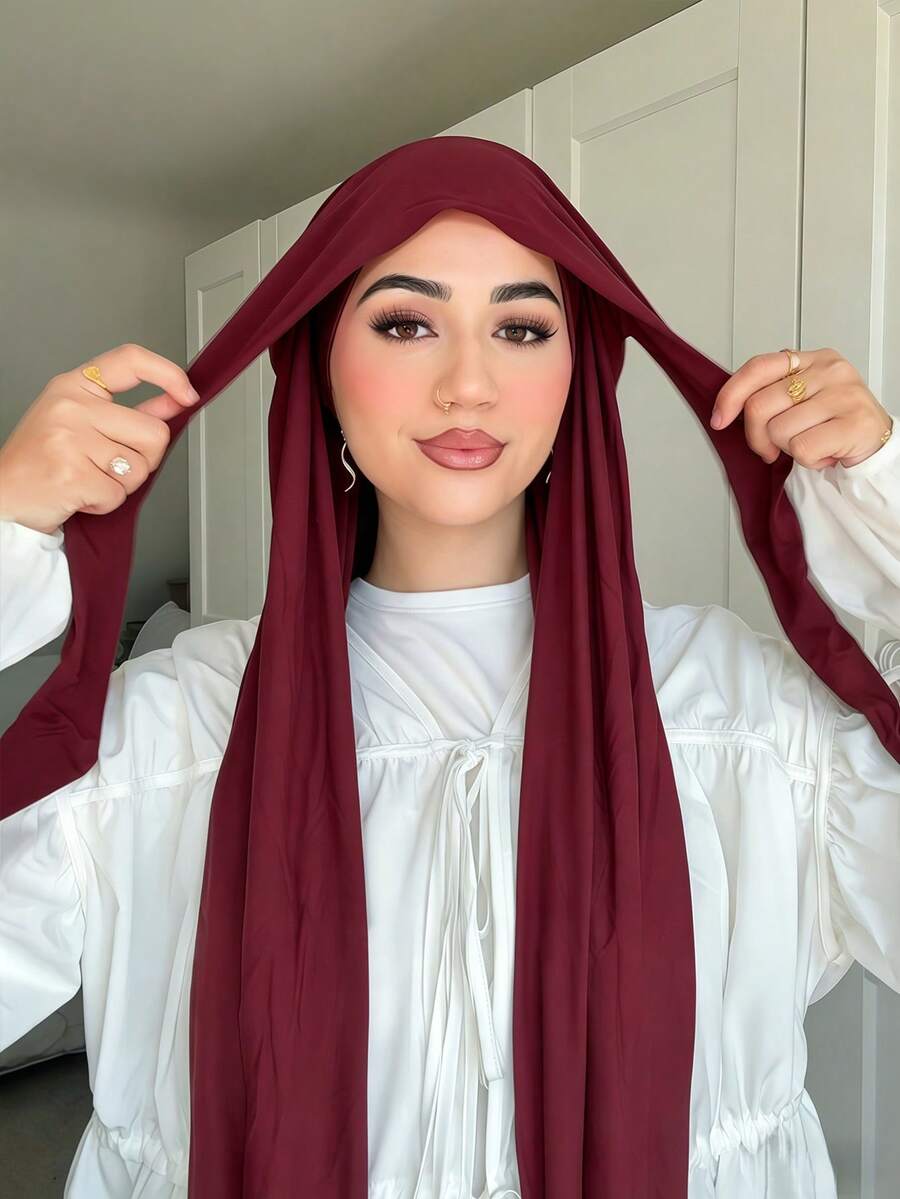 1pc Women's Instant Headscarf Tie-Tie Scarf, Classic Solid Color Wrap-Around Shawl, Premium Modal Fabric Smooth Soft Comfortable, Suitable For Daily Abaya Matching And Holiday Wear,Travel Essential,Beach Towel