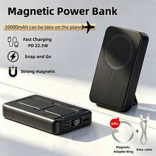GAWFOLK Sạc dự phòng từ tính sạc nhanh di động dung lượng 10000 mAh, sạc nhanh 22.5W tích hợp giá đỡ và hai cáp sạc, có thể sạc đồng thời lên đến 5 thiết bị, màn hình hiển thị LED kỹ thuật số, dung lượng lớn, phù hợp làm sạc khẩn cấp di động, tương thích sạc từ tính cho iPhone 17, 16, 15, 14, 13, Pro và Pro Max, lý tưởng cho cắm trại, du lịch hàng không, đi biển, văn phòng và các dịp khác, quà tặng tuyệt vời cho ngày lễ, Ngày của Mẹ, Ngày Tưởng niệm, khởi động mùa hè. Sạc đồng thời. - Sạc dự phòng cao cấp 10000mAh (kèm đế và hai dây nguồn, màu đen) - Xem 1