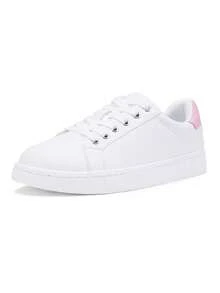 Comfortable Women's White Sneakers – Arch Support Lace Up Low Top Walking Shoes, Dressy Casual Tennis Shoes For Travel Or Everyday Wear - trắng hồng - Xem 5