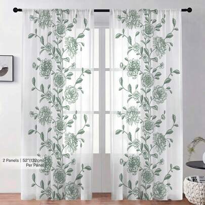 NOSBEI Bộ 2 rèm/1 rèm màu xám xanh hoa hồng trong suốt, có khe luồn thanh treo, chất liệu voan mỏng, tạo cảm giác tươi mới cho phòng khách và căn hộ, kích thước 52" rộng * 84" dài.
