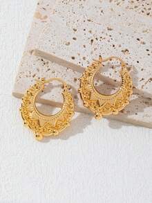 1 Pair Crown Shaped European & American Style Earrings, Lightweight Hollow Hoop Earrings With Elegant Vibe - Multicolor - View 6