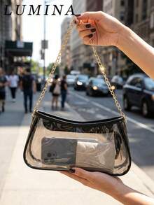 [US-Based Shipping]Stadium Approved Clear Bag Y2K Retro Fashion  Black Trim Transparent Waterproof PVC Underarm Shoulder Hobo Bag With Gold Chain Women's Handbag Summer Purse For Young Women College Students Young Professionals White-Collar Workers, Suitable For Concert Festival Sports Office Work Business Commute University Daily Use Casual Outings Shopping Wallet Carrying Beach Travel Vacation Picnic Outdoor Activities Mother's Day Gift Vacation Essentials Bolsos De Mujer Elegantes - Nhiều màu - Xem 4