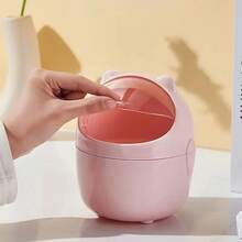 Mini Cute Cylindrical Trash Basket with Screwed Lid - Durable Plastic Desktop Trash Can - BLANCO - Ver 6