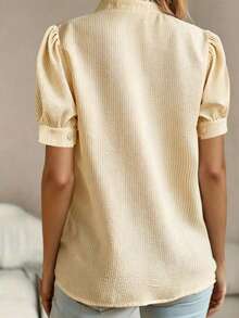 Women's Fashionable Versatile Ruffle Button Short Sleeve Blouse Summer - Yellow - View 2
