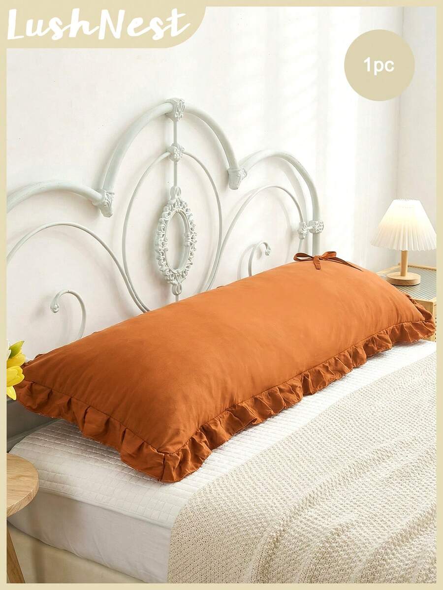 1pc Rust Red Bow Decorative Lumbar Pillow Cover (Pillow Insert Not Included) - Minimalist Fresh Style, Made Of Soft Polyester Fabric, Suitable For Bedroom And Living Room, Year-Round Essential Home Decor, Simple Decoration, Must-Have Bedding For Spring And Summer